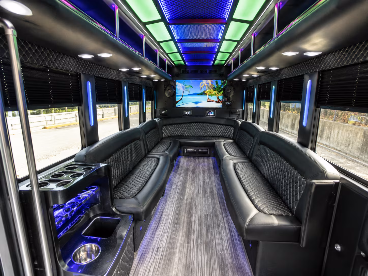 roseville 18 passenger party bus inside